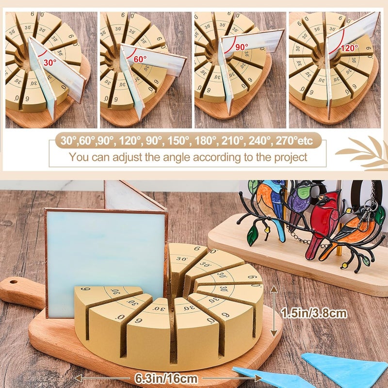 Zonon Stained Glass Angle Tool Stain Glass Supplies Multi-Angle Jig Tool 30°, 60°, 90°, 120°, 90°, 150°, 180°, 210°, 240°, 270° for Hold Assorted Colors Glasses Accurate Alignment Craft Projects - Image 2